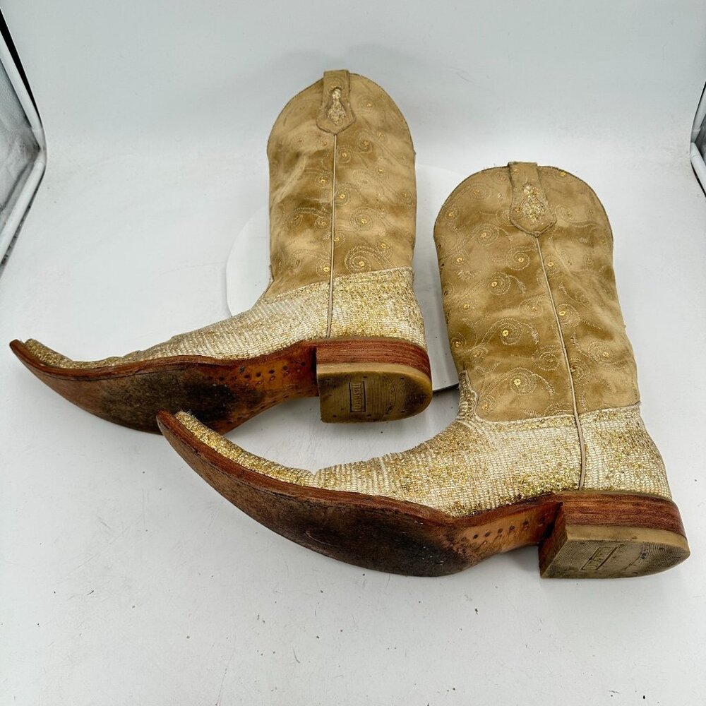 Tres Garcia Men Size 10 Carmel Brown Gold Leather Suede Pointed Toe Cowboy Boot - Picture 7 of 12